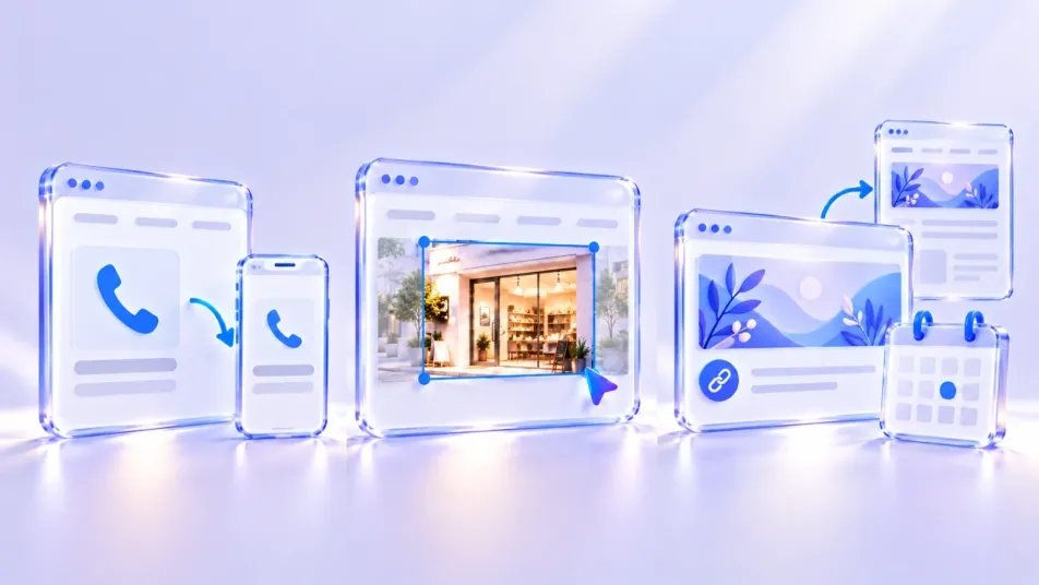 전화 연결 대상, 사진의 표시 범위, 배너 연결 주소와 노출 기간을 확인하는 세 장면